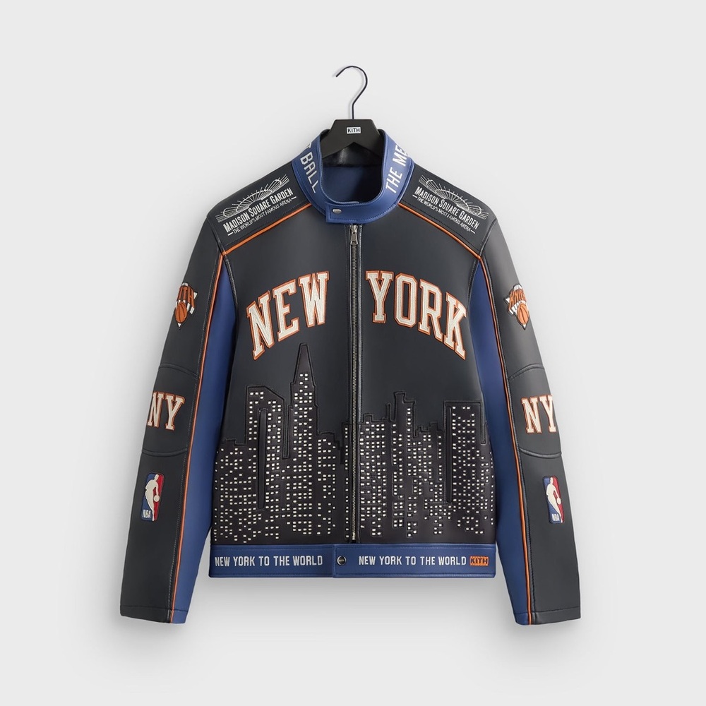 Kith for the New York Knicks Leather Moto Jacket Nocturnal City Skyline Size XL - Picture 2 of 11